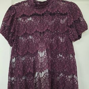 Goth Burgundy Lace Overlay Top L EUC